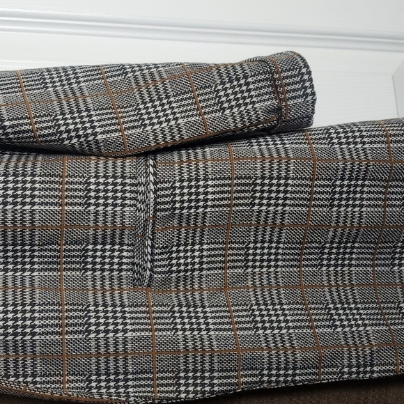 Eclipse Lapel Colar Folding Sleeve Open Front Plaid Blazer Brown Size Small - Picture 3 of 12